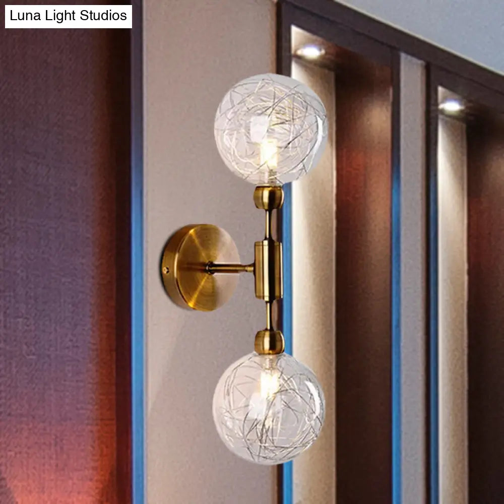 Vintage Clear Glass Wall Sconce Lighting With 1/2 Lights Orb Black/Gold Fixture