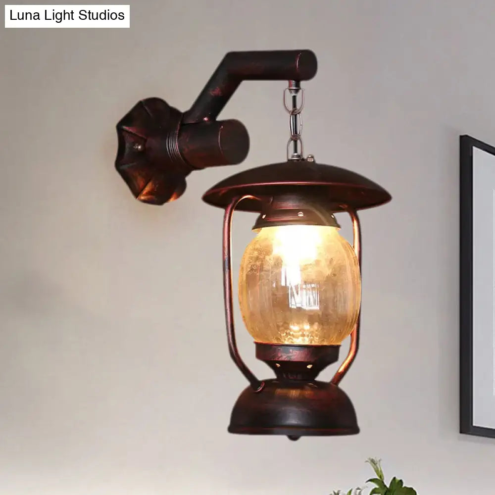 Vintage Copper Lantern Wall Light With Clear Glass - Outdoor Sconce Lamp