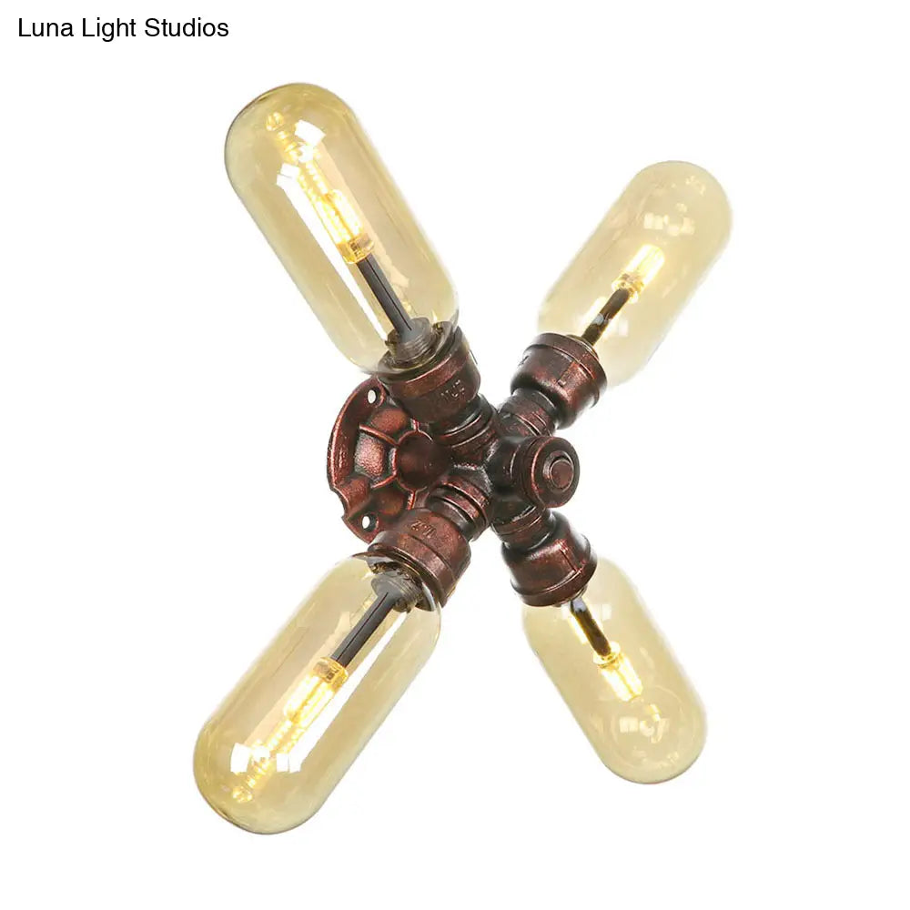 Vintage Copper Water Pipe Sconce Lamp - 2/4 Lights For Living Room Led Wall Mount Lighting