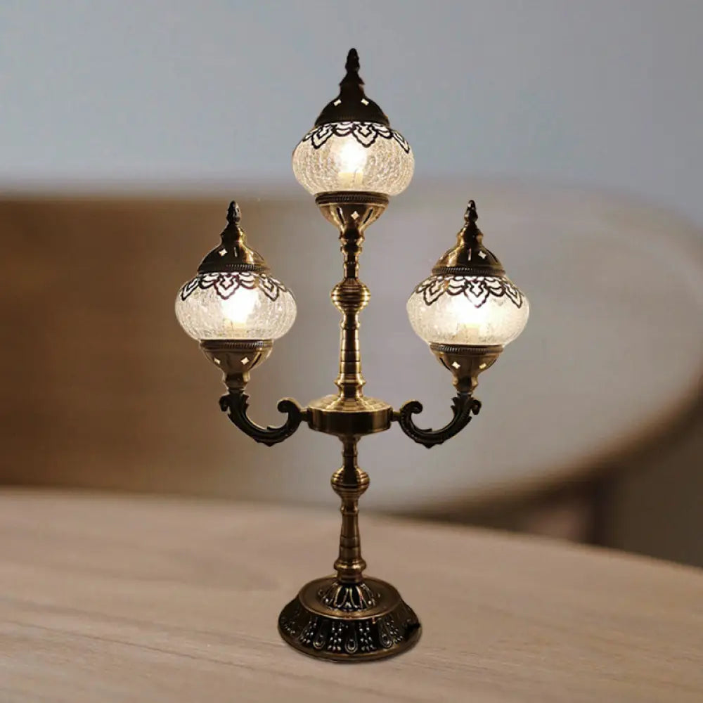 Vintage Crackle Glass Bedside Lamp With Oval Shade And 1/2/3 Lights Bronze Night Table Decor 3 /