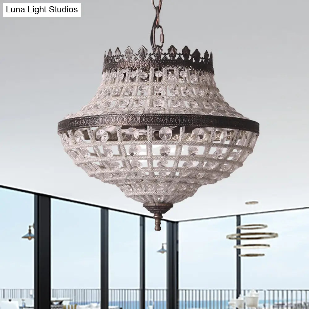 Vintage Crystal Pendant Lamp With Antique Bronze Finish - Ideal For Bedroom Lighting