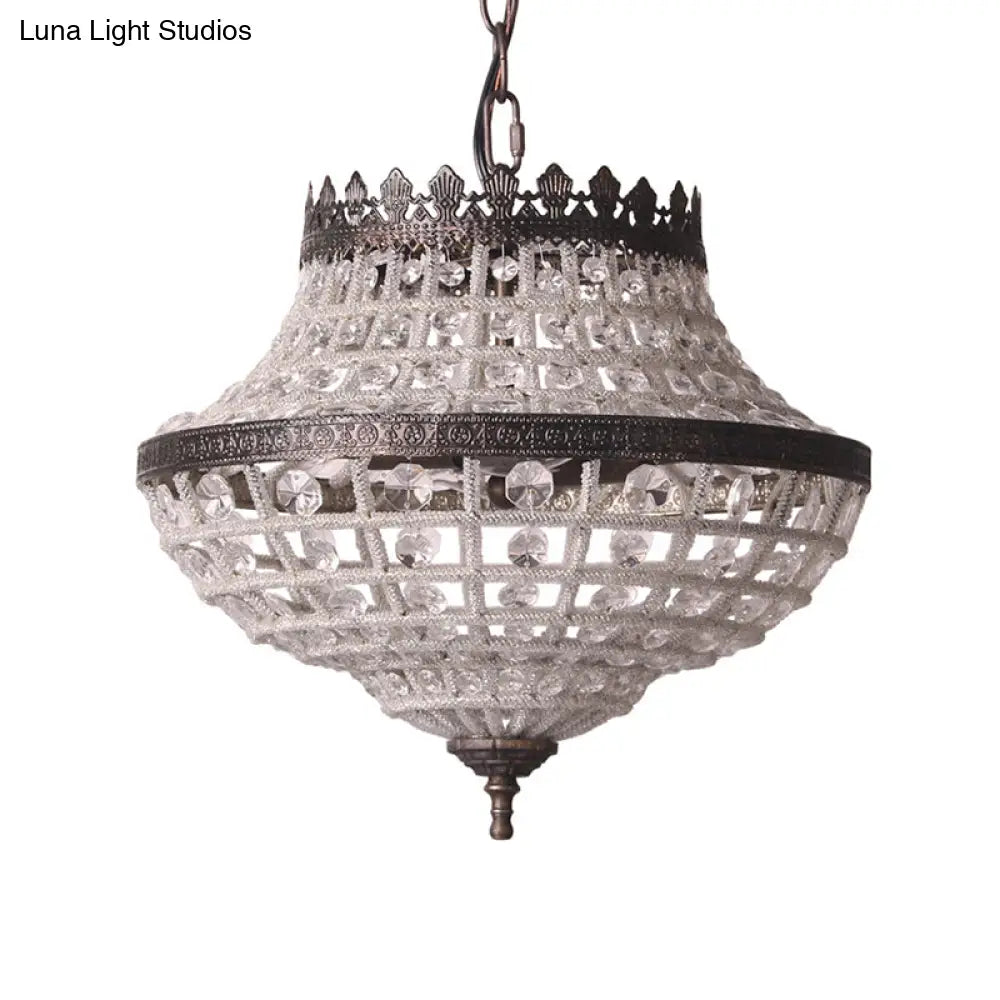 Vintage Crystal Pendant Lamp With Antique Bronze Finish - Ideal For Bedroom Lighting