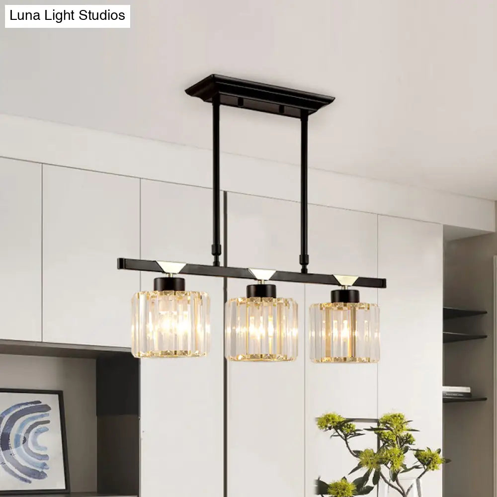 Vintage Crystal Pendant Light With 3/4 Heads For Dining Room - Black
