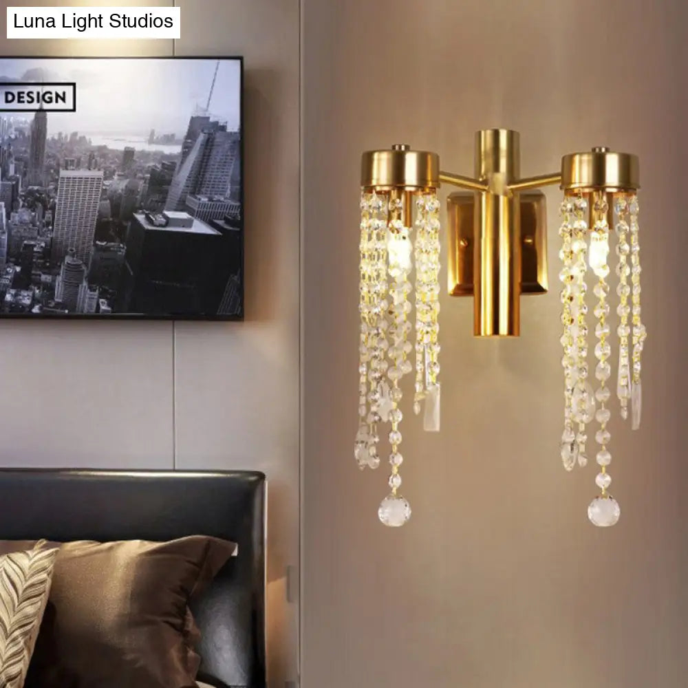Vintage Crystal Wall Sconce With Led Lights - Cascade Bedroom Lighting Fixture
