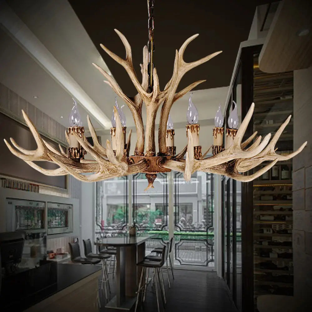 Vintage Deer Horn Resin Chandelier Pendant Light - Stylish Dining Room Hanging Lighting 6 / Brown