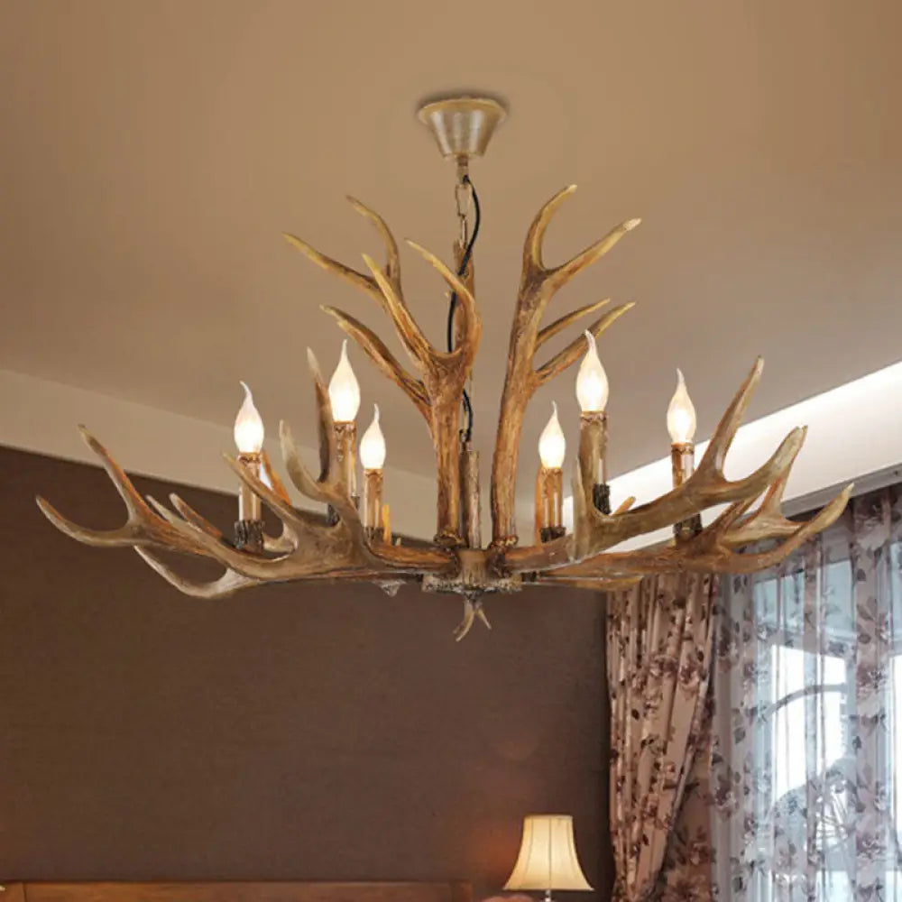 Vintage Deer Horn Resin Chandelier Pendant Light - Stylish Dining Room Hanging Lighting 6 / Coffee