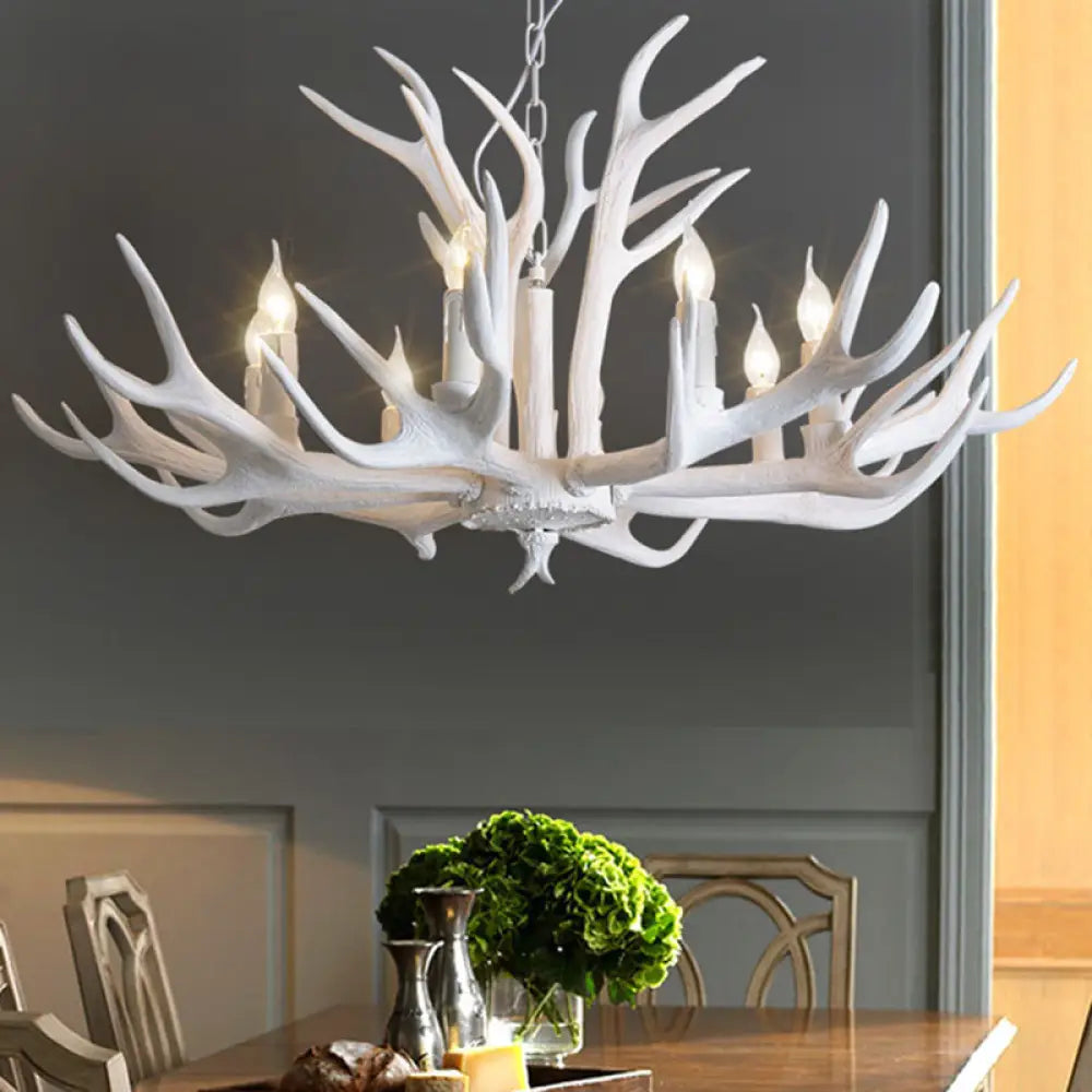 Vintage Deer Horn Resin Chandelier Pendant Light - Stylish Dining Room Hanging Lighting 6 / White