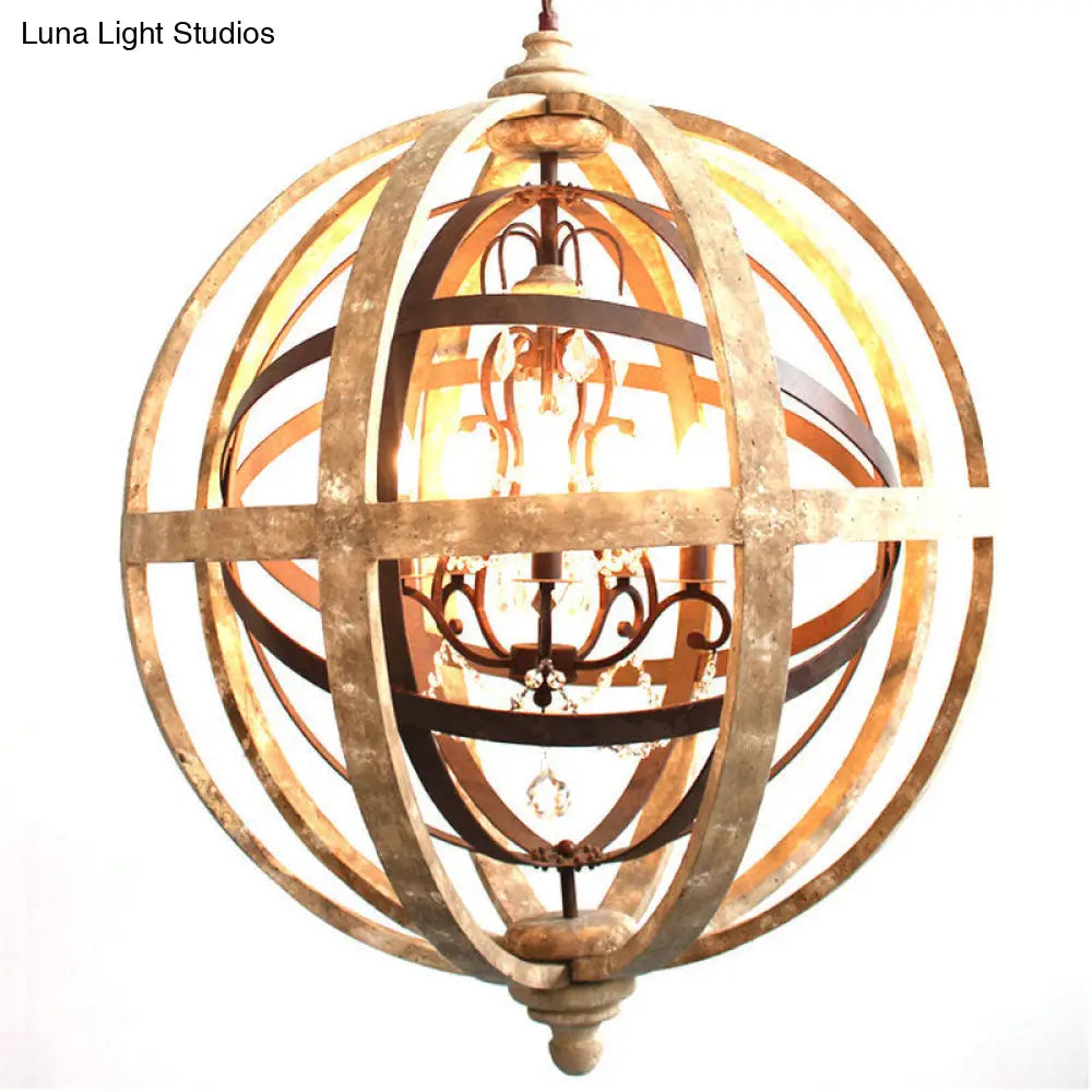 Vintage Distressed Wood 4-Bulb Chandelier Pendant Light For Dining Room