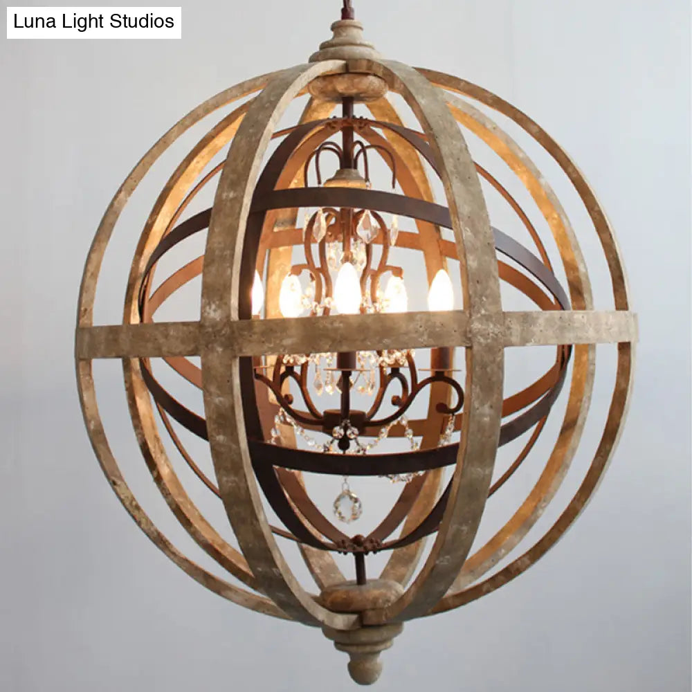 Vintage Distressed Wood 4-Bulb Chandelier Pendant Light For Dining Room