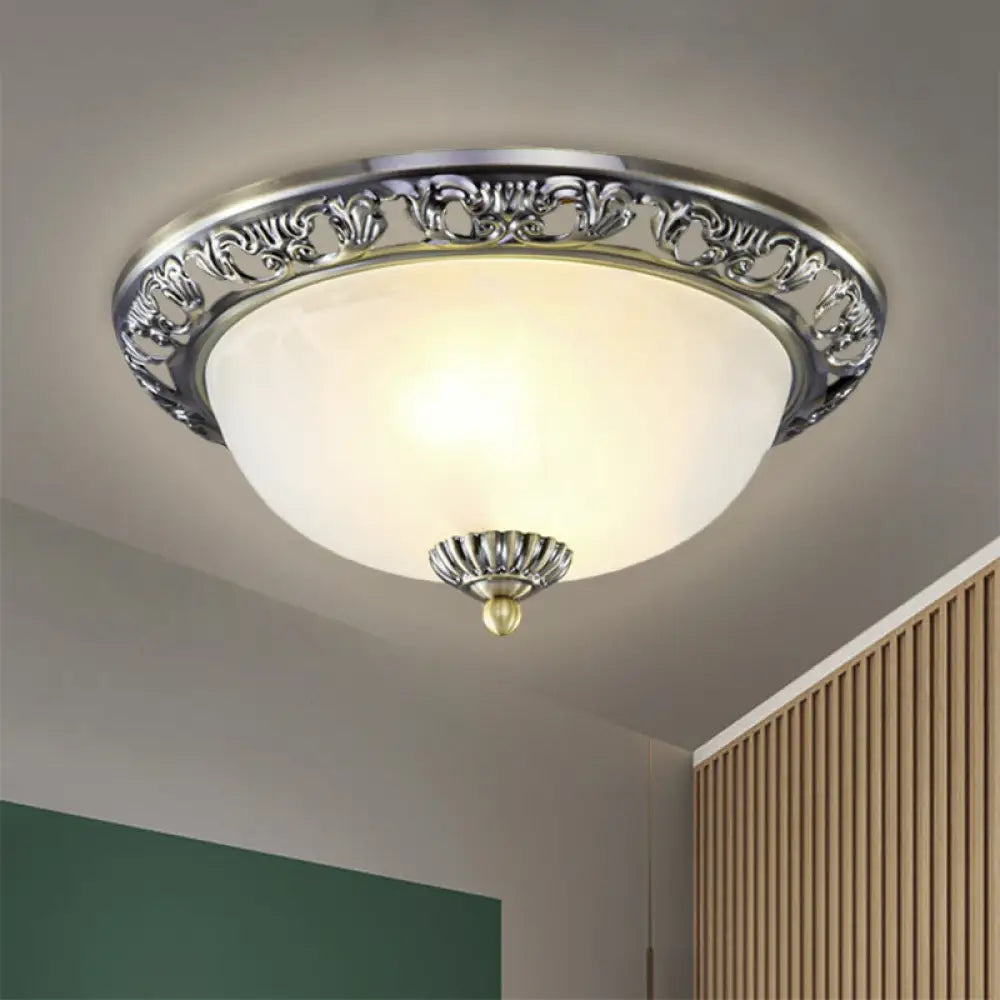 Vintage Dome Glass Flush Mount Ceiling Light Fixture - 2 Bulbs Brass/Bronze/Copper Finish