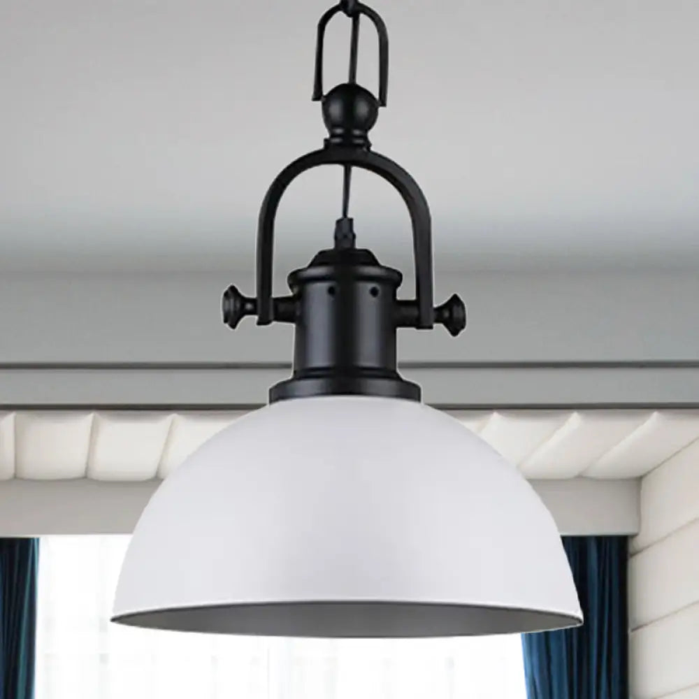 Vintage Dome Pendant Light In Black/White - Metal Hanging Lamp For Dining Room White