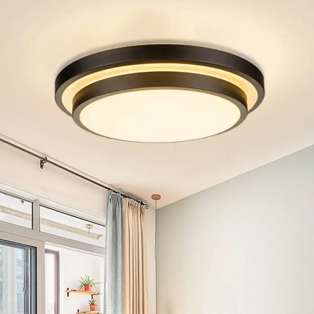 Vintage Dual - Layered Iron Led Ceiling Light In Black For Living Room - 11’/16’/19.5’ W / 11’
