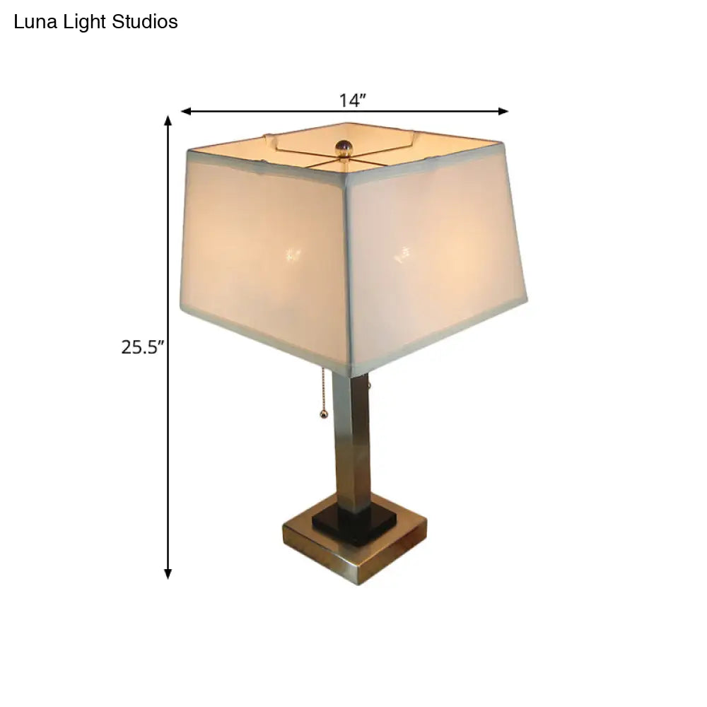 Vintage Fabric Cube Cage Table Lamp With Chrome Finish And Pull Chain - Perfect For Reading
