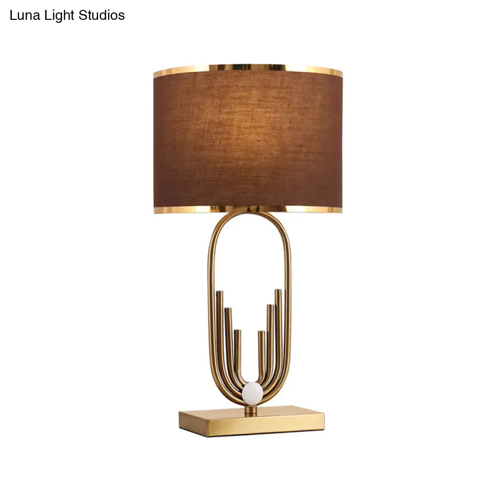 Vintage Fabric Nightstand Lamp: Round Shade Single-Bulb Table Lighting For Study Room In Coffee