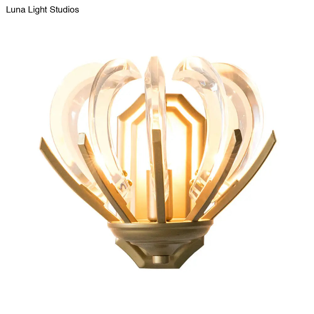 Vintage Flower Design Wall Sconce With Crystal Accents - Stylish Gold Finish Light For Bedroom