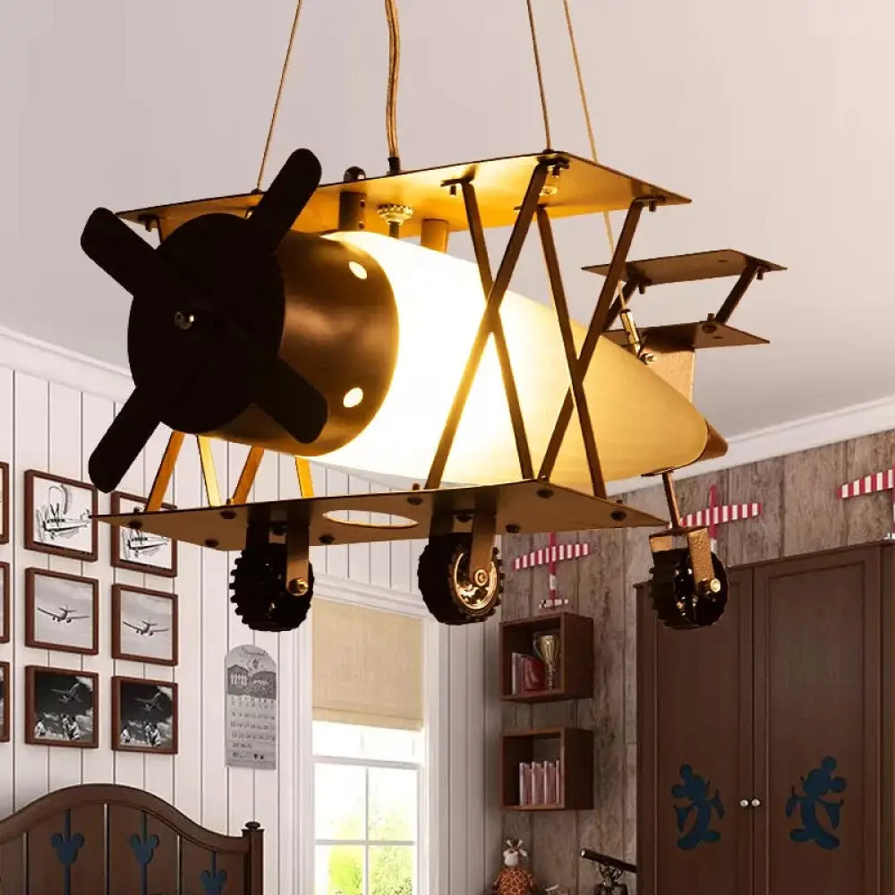 Vintage Glass Pendant Chandelier For Boys Room With Plane Design Bronze / C