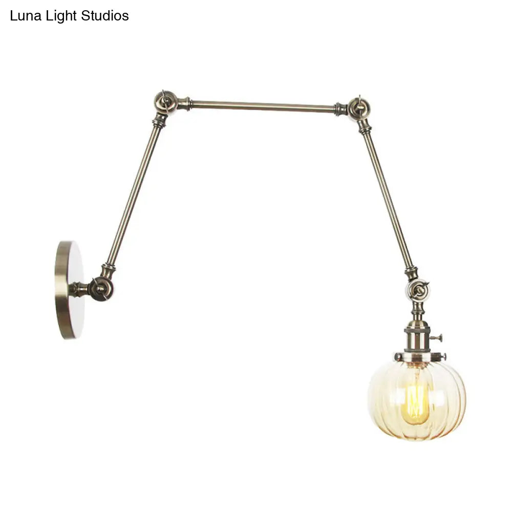 Vintage Glass Wall Mounted Sconce In Brass/Chrome/Black With Adjustable Arm 1-Light Indoor Lighting