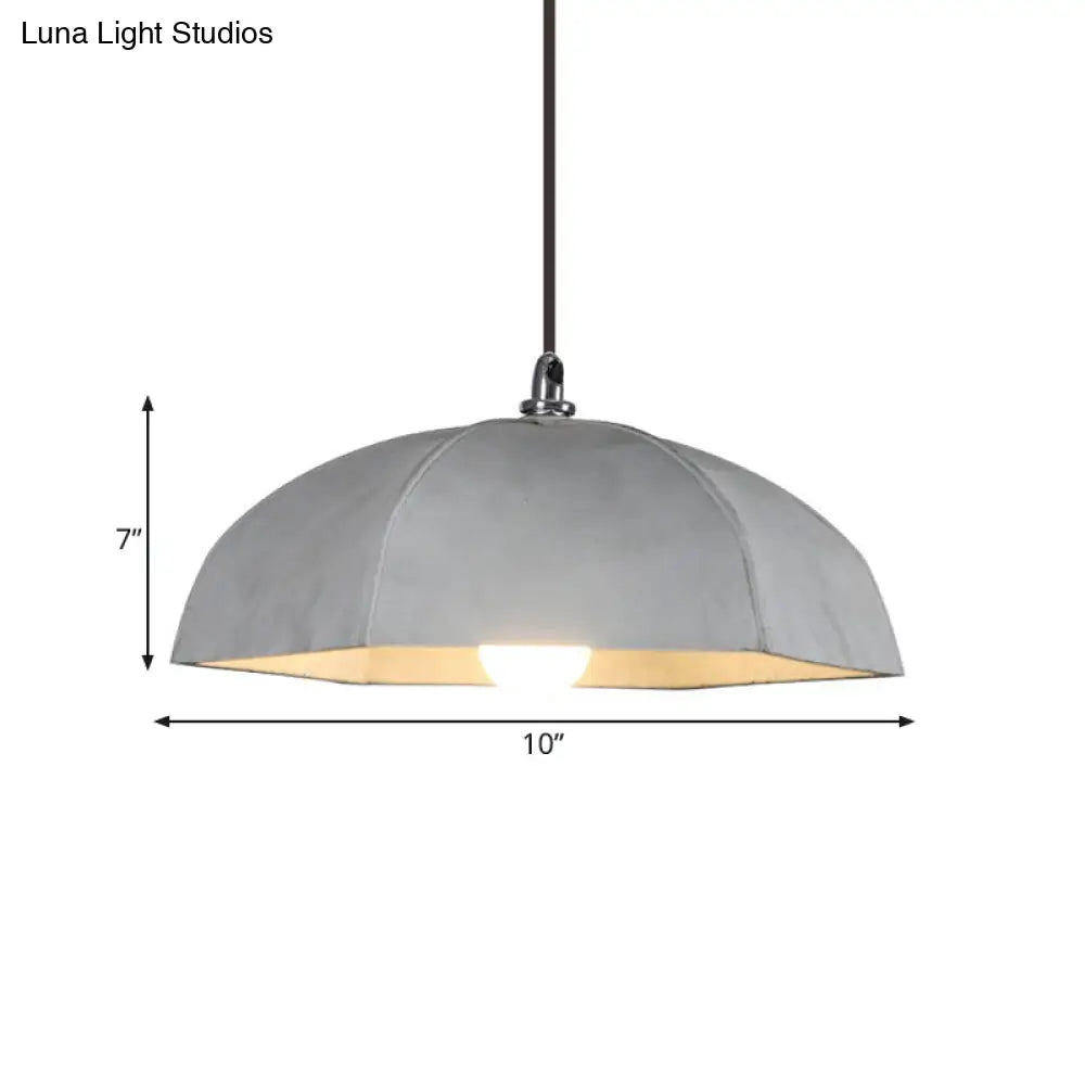 Vintage Grey Cement Umbrella Pendant Lamp - 1-Bulb Hanging Ceiling Light For Restaurants