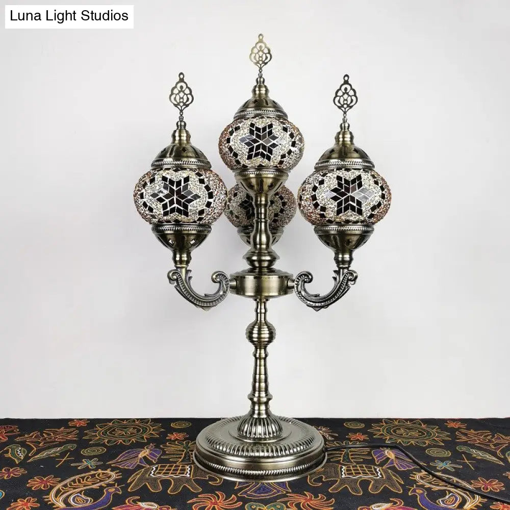Vintage Hand-Rolled Art Glass Candelabra Table Lamp - Orange/Blue