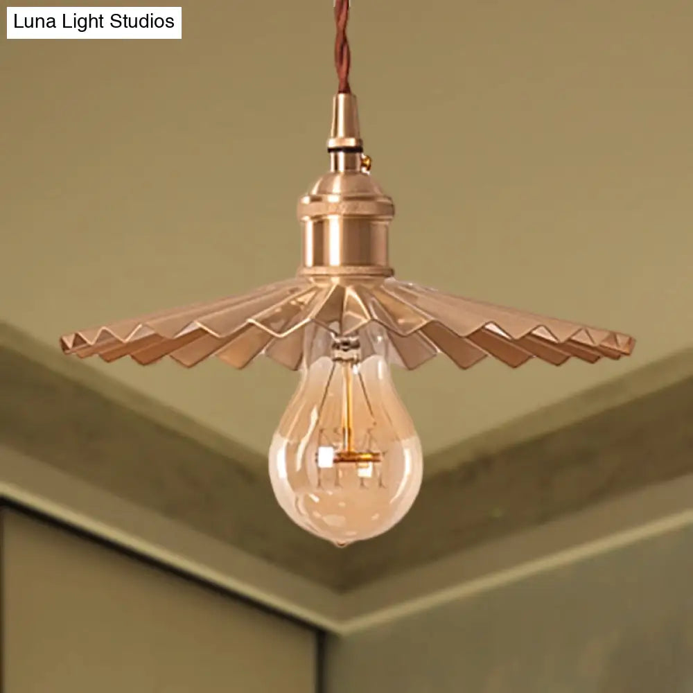 Vintage Industrial Brass Pendant Light - Scalloped Hanging Lamp For Dining Table