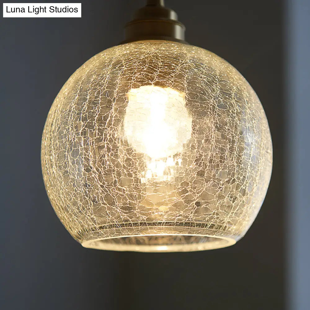 Vintage Industrial Hanging Lamp With Crackled Glass - 1-Light Spherical Pendant For Living Room