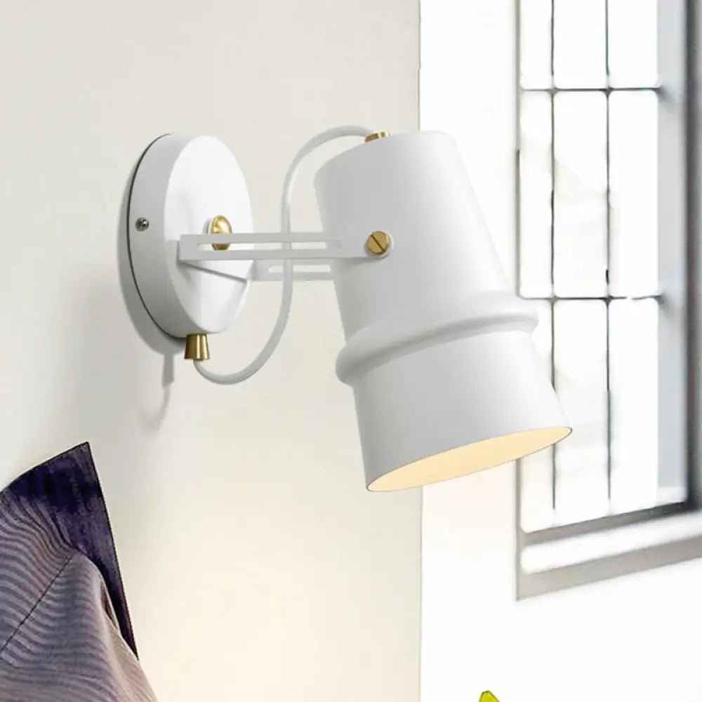 Vintage Iron Wall Sconce With Adjustable Black And White Cone Lamp - Ideal For Living Rooms