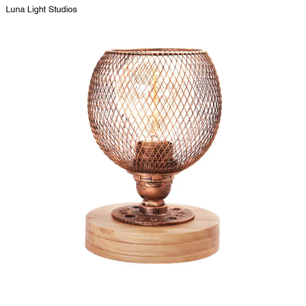 Vintage Mesh Screen Table Light With Dome Shade Rustic Metal Standing Lamp For Bedroom
