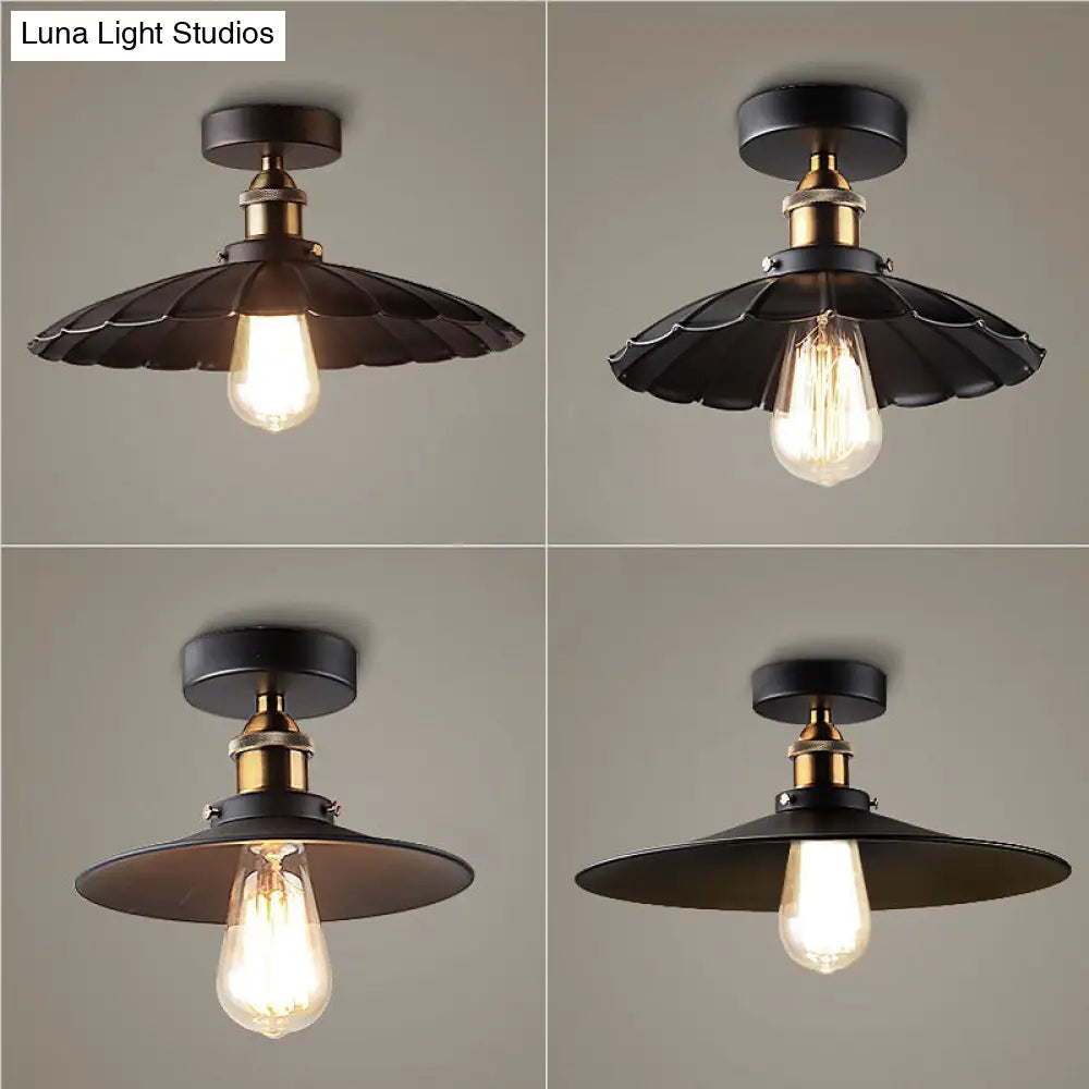 Vintage Metal 1 - Light Semi - Flush Ceiling Light - Black Shaded Kitchen Fixture