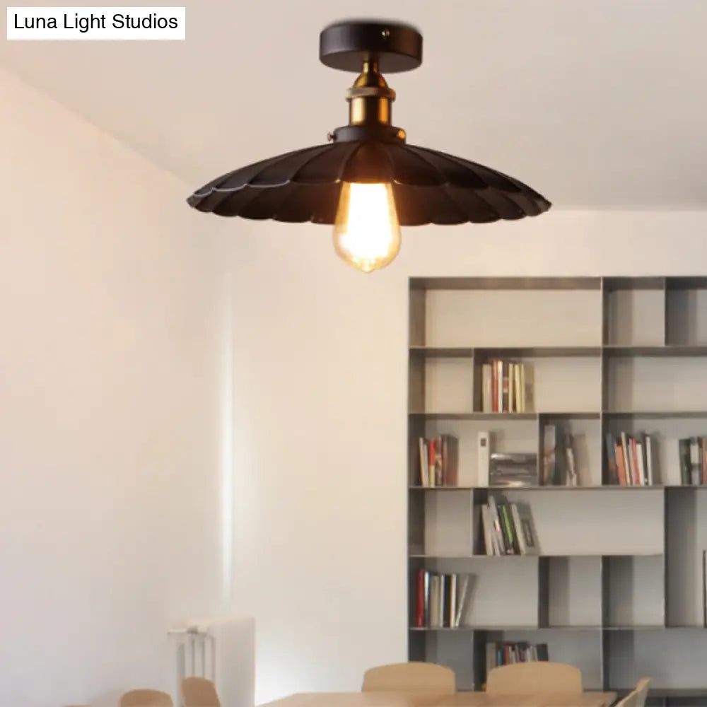 Vintage Metal 1 - Light Semi - Flush Ceiling Light - Black Shaded Kitchen Fixture