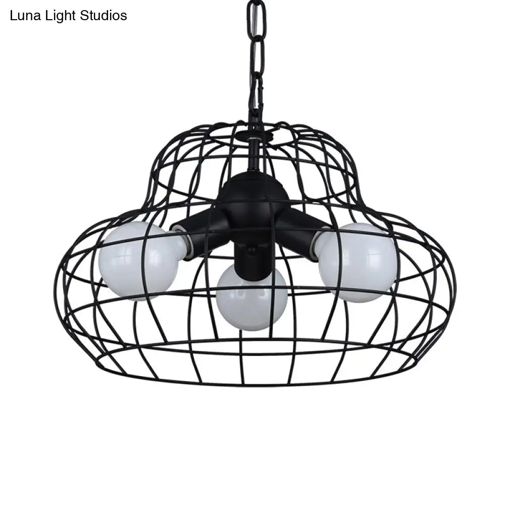 Vintage Metal Black Chandelier Pendant Lamp - 3 Lights For Living Room Lighting