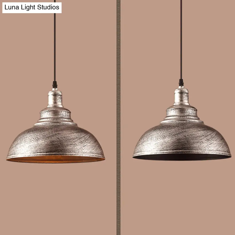 Vintage Metal Bowl Pendant Light With Painted Shade - Hanging Ceiling Fixture