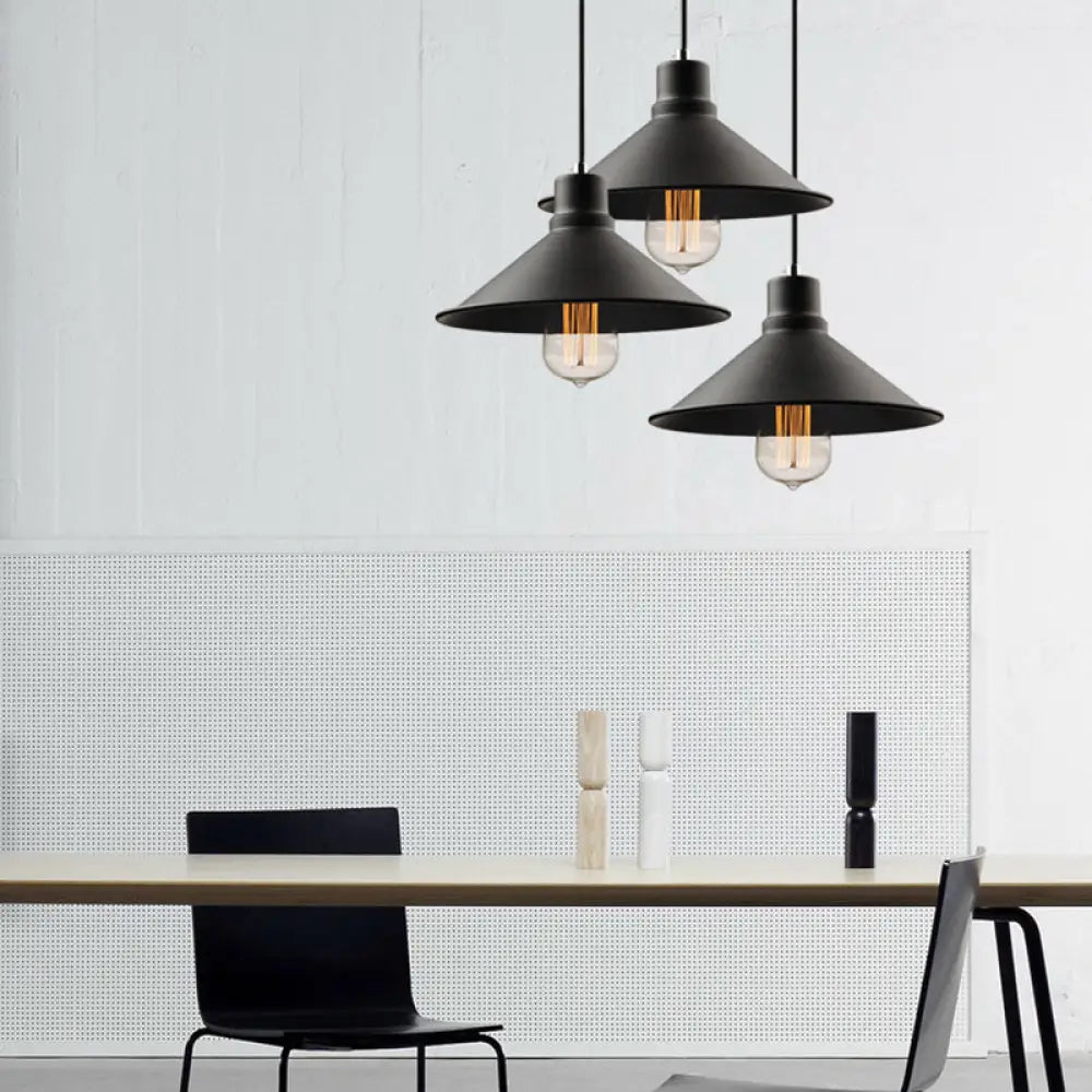 Vintage Metal Conic Hanging Ceiling Light - Stylish Retro Pendant For Dining Table Black Finish