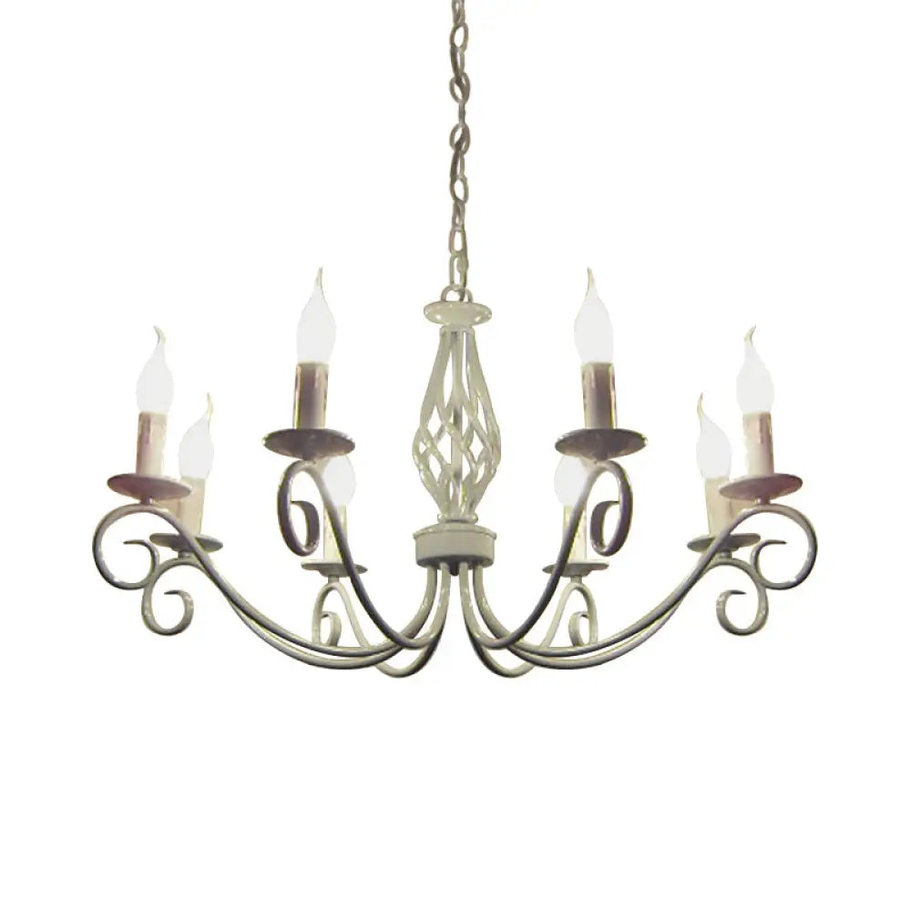 Vintage Metal Curly Arm Pendant Chandelier - 8 Bulbs Black/White/Blue Ideal For Living Room White