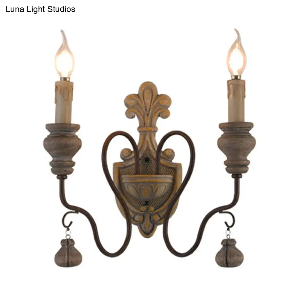 Vintage Metal Distressed Wood Wall Lamp With Curved Arms - 1/2 Lights Perfect For Dining Room Sconce