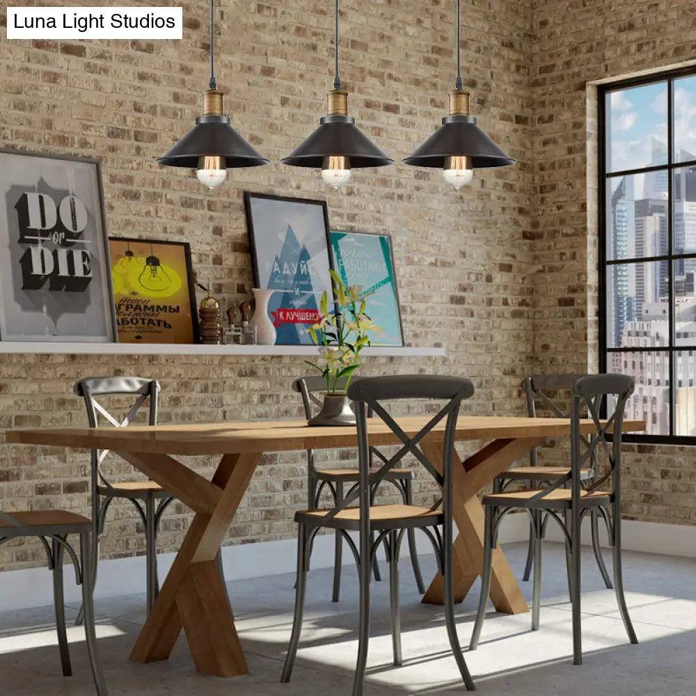 Vintage Metal Pendant Lights - Set Of 3 Cone Shades For Restaurants/Ceiling Hanging Black 1-Light