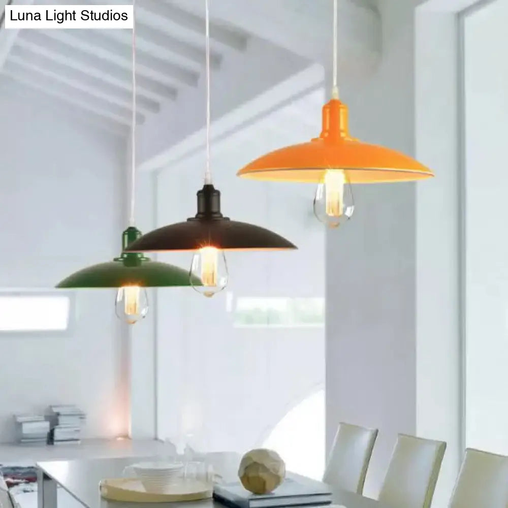 Vintage Metal Saucer Shade Pendant Ceiling Light: Green/Red Stylish 1-Light Fixture For Table