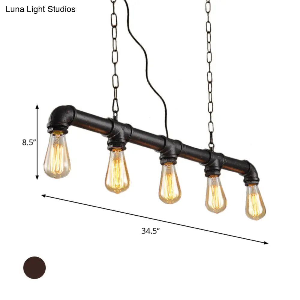 Vintage Metallic 5-Light Indoor Island Lighting With Weathered Copper Finish - Expose Bulb Pendant
