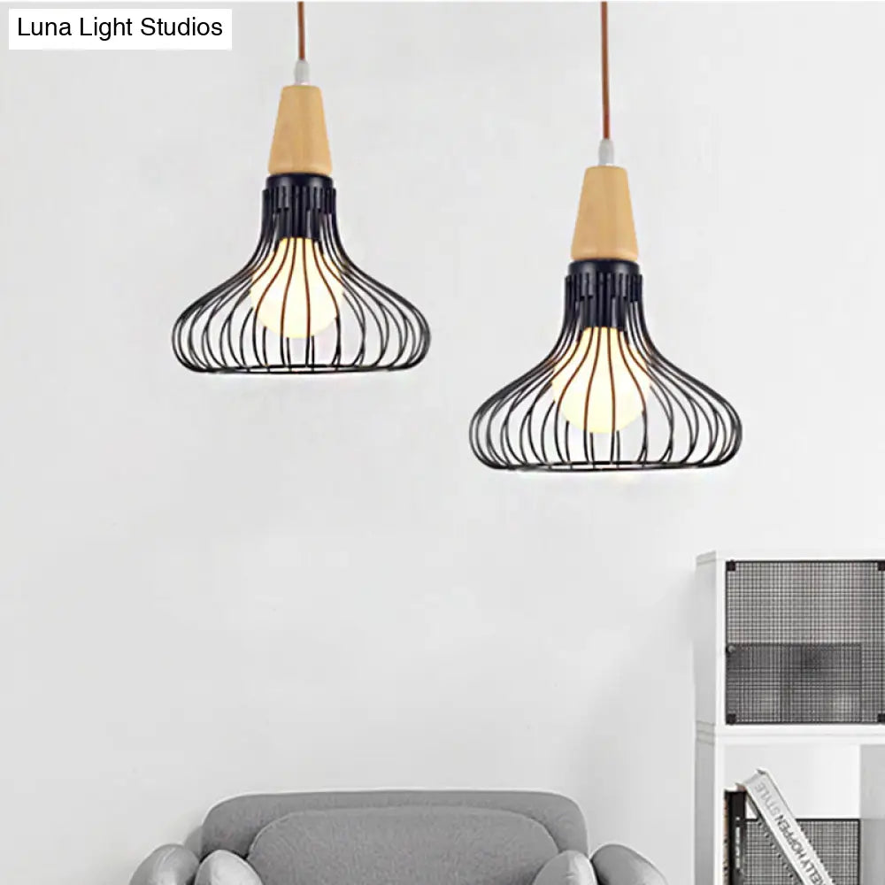 Vintage Metallic Pendant Lamp With Pear/Diamond/Gourd Cage Design - 1 Head Ceiling Hanging Light In