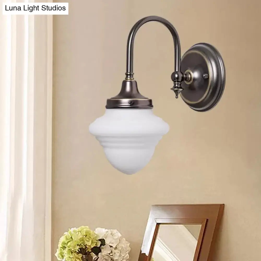 Vintage Milk Glass Gooseneck Bedroom Sconce With Black Wall Mount