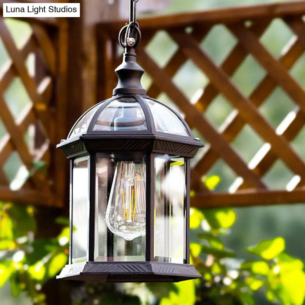 Vintage Outdoor Hanging Pendant Light With Clear Glass Birdcage Design