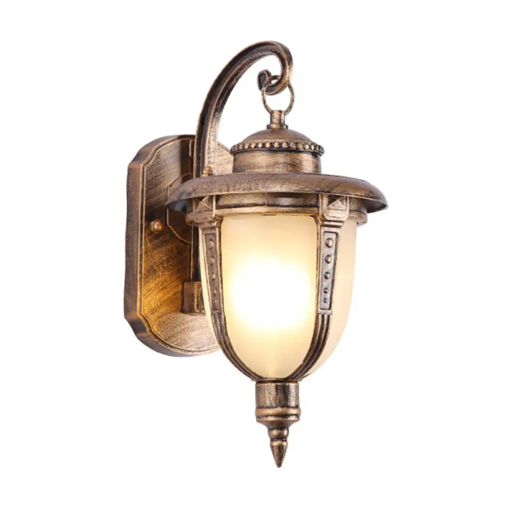 Vintage Porch Wall Lantern With Milk Frosted Glass Shade - Small/Large Black/Brass Options Brass /