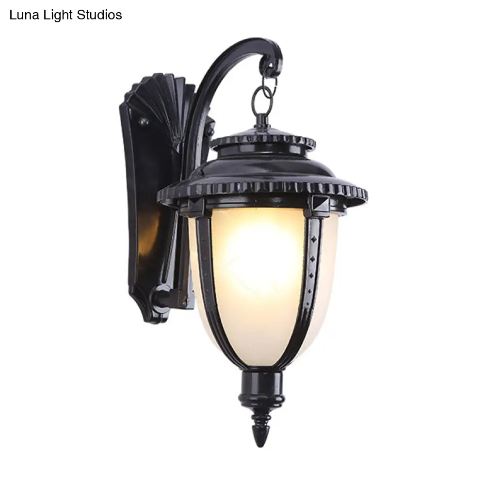 Vintage Porch Wall Lantern With Milk Frosted Glass Shade - Small/Large Black/Brass Options