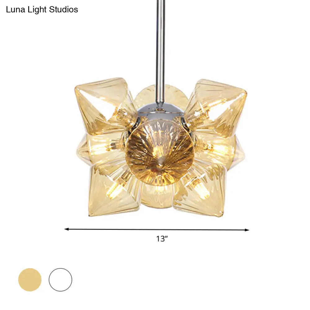 Vintage Ribbed Glass Ceiling Lamp With Prism Semi Flush Design - Black/Chrome Finish 9/12 Lights