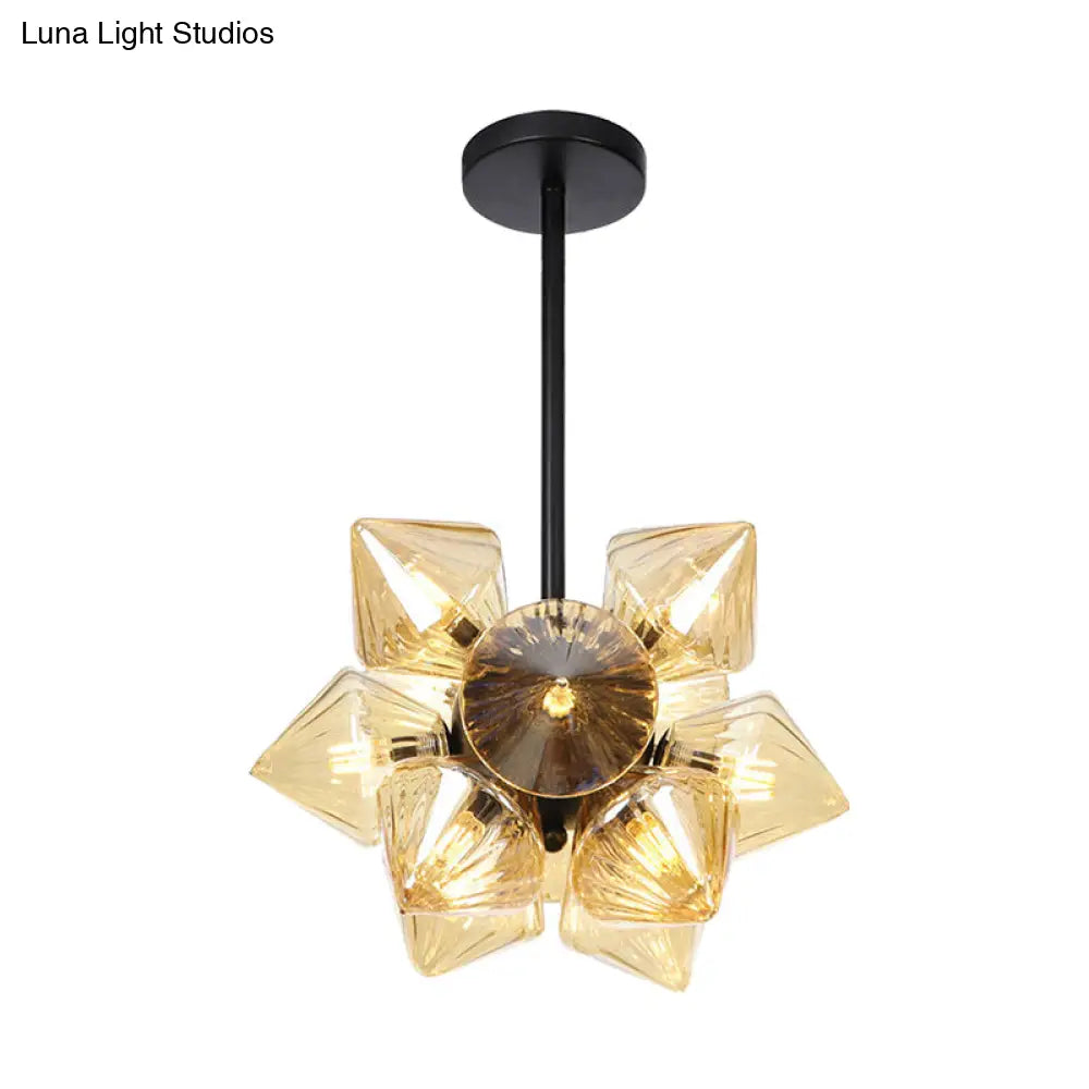 Vintage Ribbed Glass Ceiling Lamp With Prism Semi Flush Design - Black/Chrome Finish 9/12 Lights