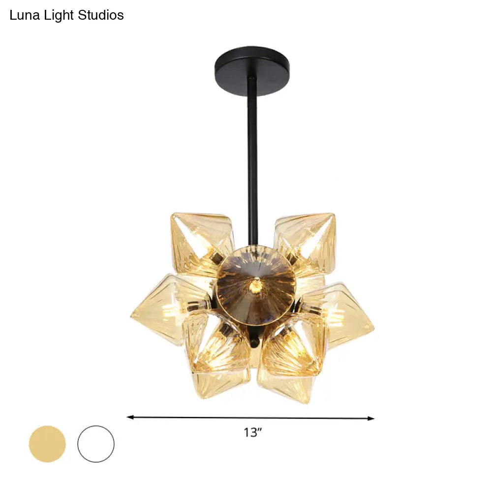 Vintage Ribbed Glass Ceiling Lamp With Prism Semi Flush Design - Black/Chrome Finish 9/12 Lights