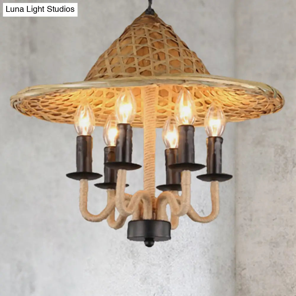 Vintage Rope 6-Light Black Candle Pendant Chandelier For Dining Room - Elegant Hanging Fixture