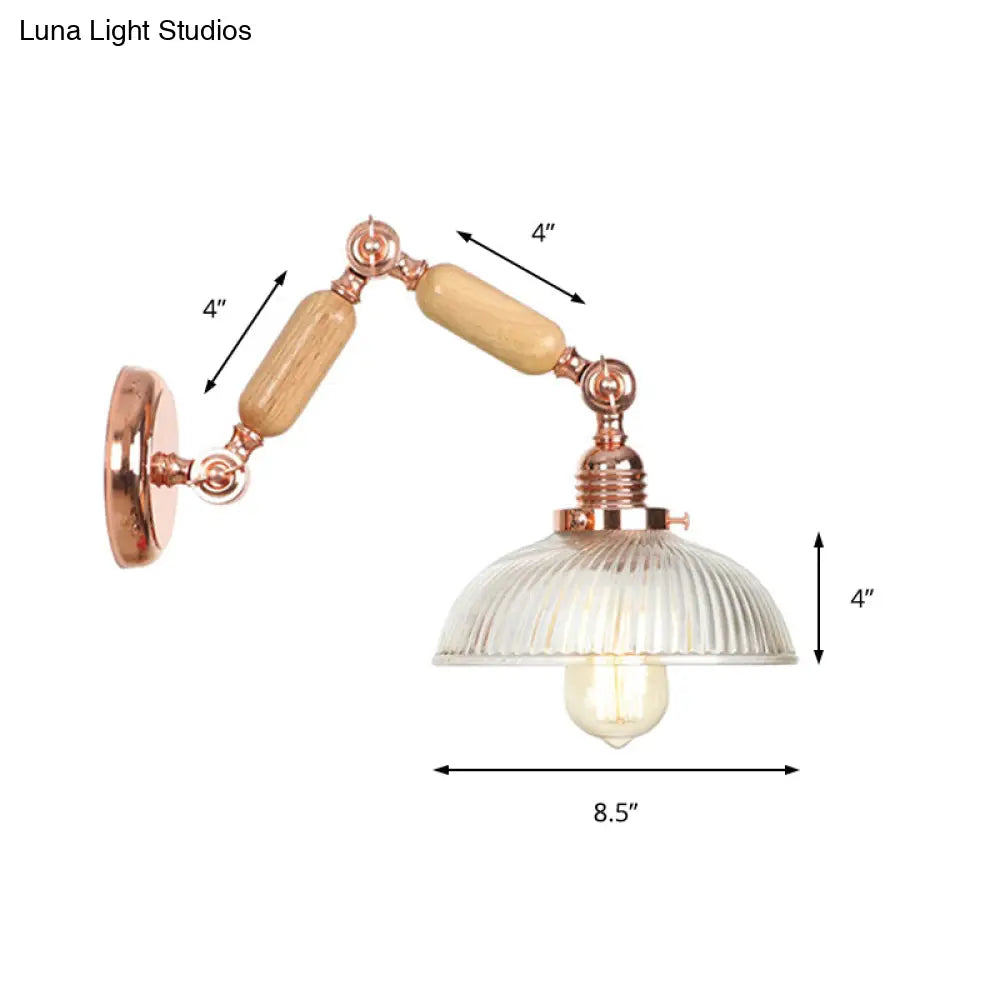 Vintage Rose Gold Wall Sconce Light With Prismatic Glass Bowl And Extendable Arm For Bedroom