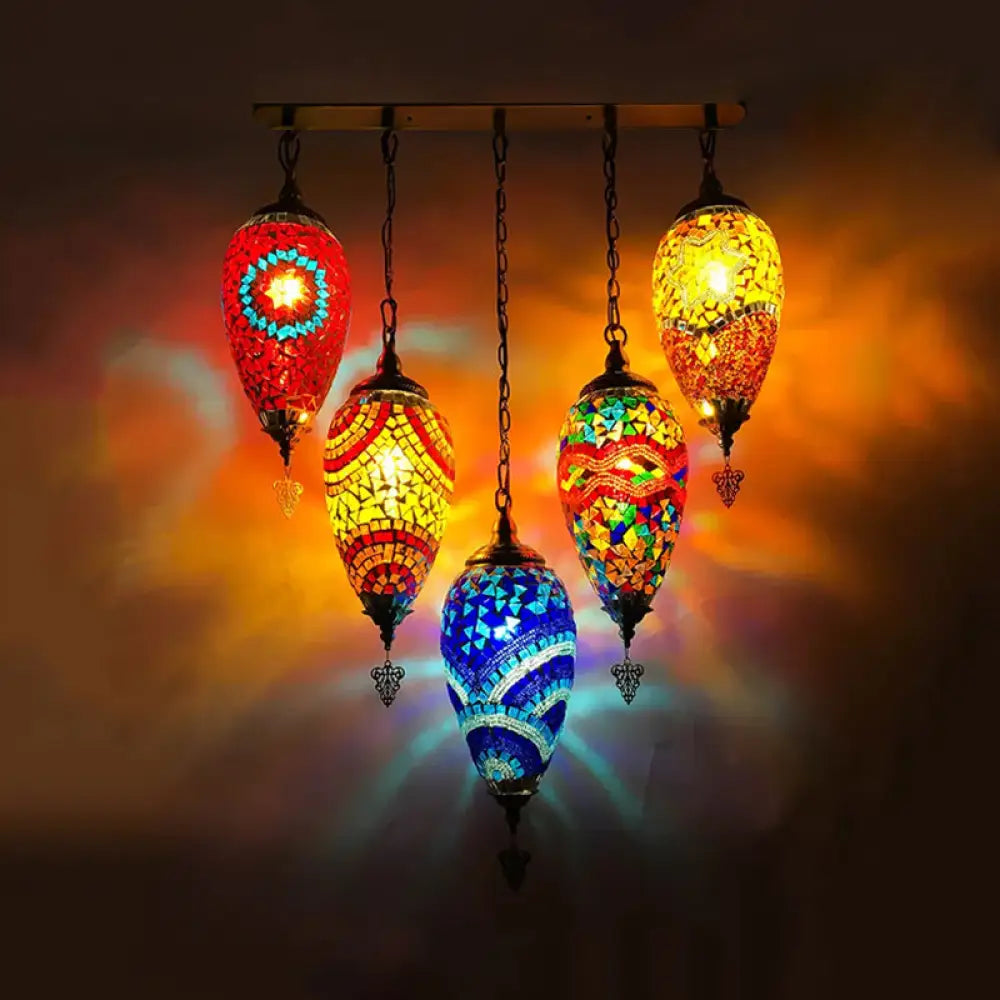 Vintage Stained Glass Multi-Light Pendant Ceiling Lamp - Waterdrop Bedroom Décor 5 Heads