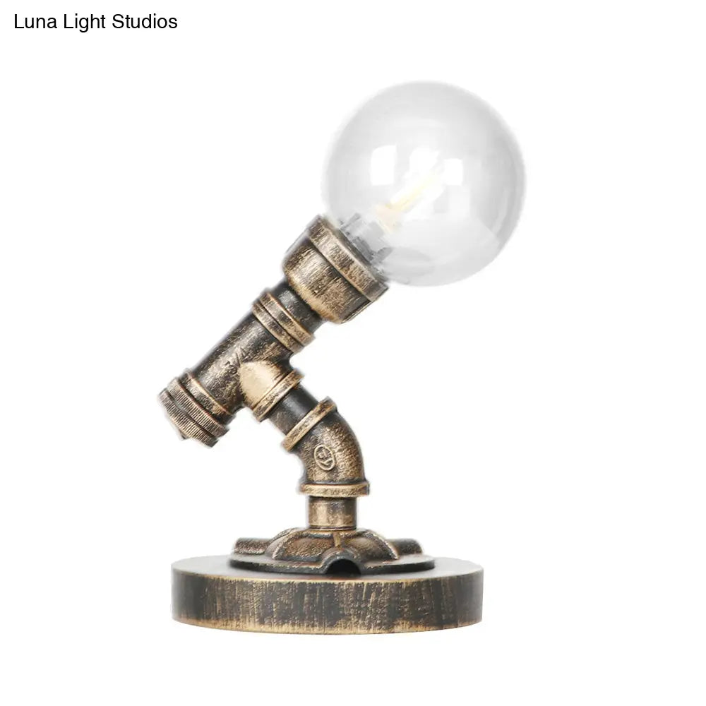 Vintage Style 1-Light Desk Lamp With Clear/Amber Glass Shade And Antique Bronze Globe Base - Perfect