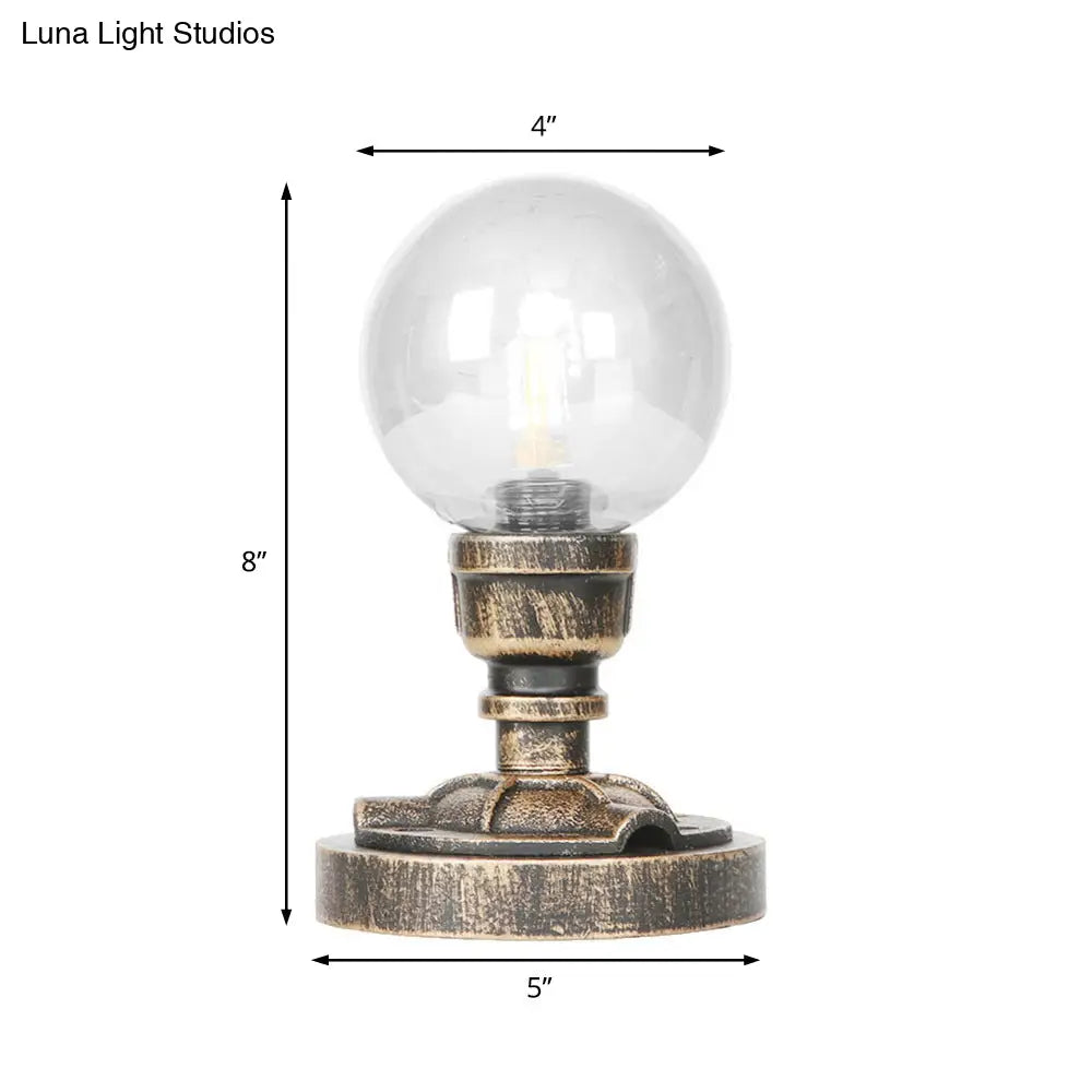 Vintage Style 1-Light Desk Lamp With Clear/Amber Glass Shade And Antique Bronze Globe Base - Perfect
